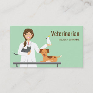 Djurillustration med veterinär kvinna visitkort