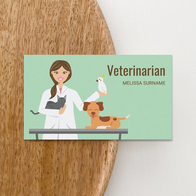 Djurillustration med veterinär kvinna visitkort (Skapare uppladdad)