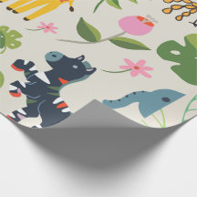 Djurjungle Pastel Löv Mönster