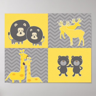 Djurkollage på vanlig och zigzag chevron poster