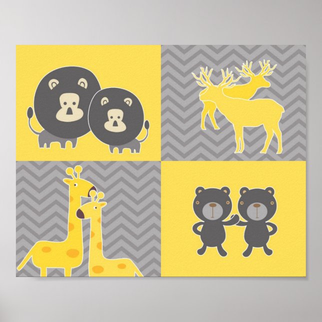 Djurkollage på vanlig och zigzag chevron poster (Framsidan)
