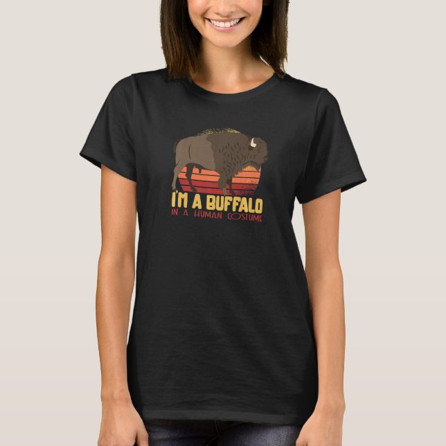 Djurkostym för Zoo Vänner Buffalo Retro Tema T Shirt (Framsida)