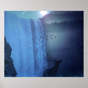 Djurliv och vattenfall poster