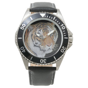 djurlivmålning av tigern med ledsen synar den armbandsur