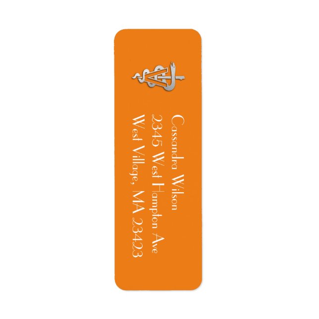 Djurmedicinsk examen orange silver returadress etikett (Framsidan)
