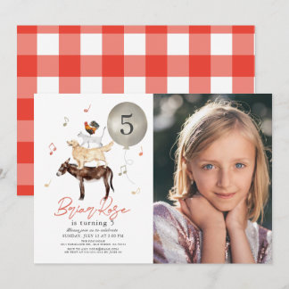 Djurmusiker Fairytale Photo Barn Birthday Inbjudningar