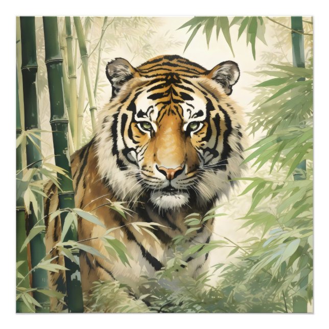 Djurnatur Tiger Bamboo Fototryck (Framsidan)