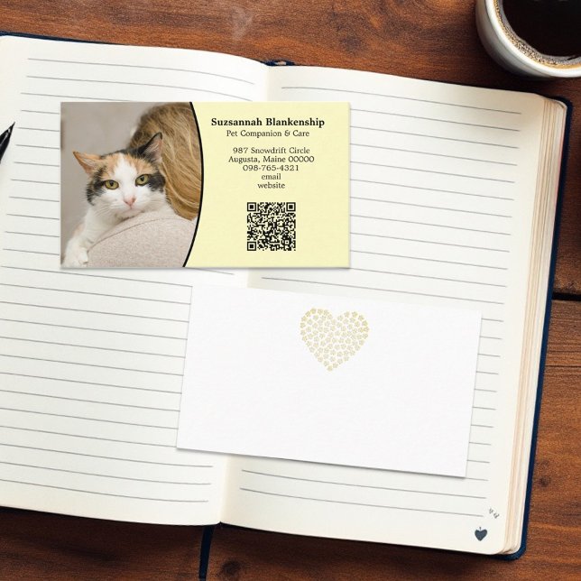 Djuromsorg Anpassningsbar QR-kod och foto Visitkort (Front and back template designed business card)