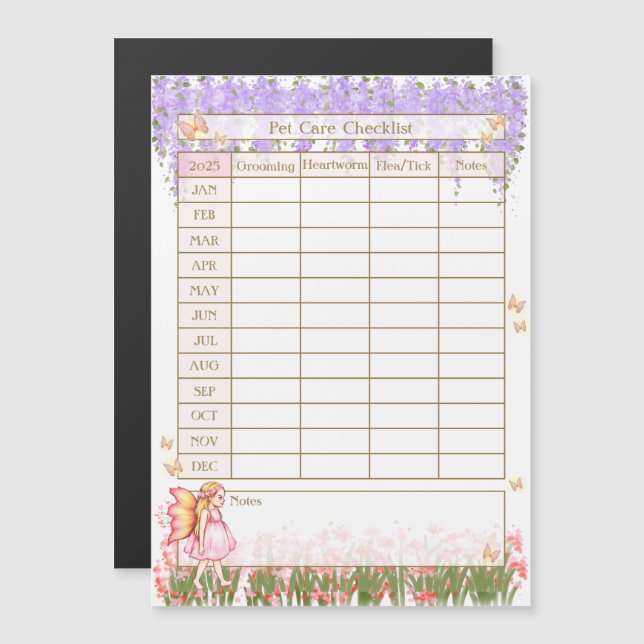 Djuromsorg checklistlogg Flower Fairy Girl in Gard (Fram/baksida)