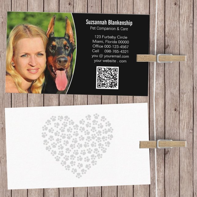 Djuromsorg Svartvit Anpassningsbar QR-kod och foto Visitkort (Skapare uppladdad)