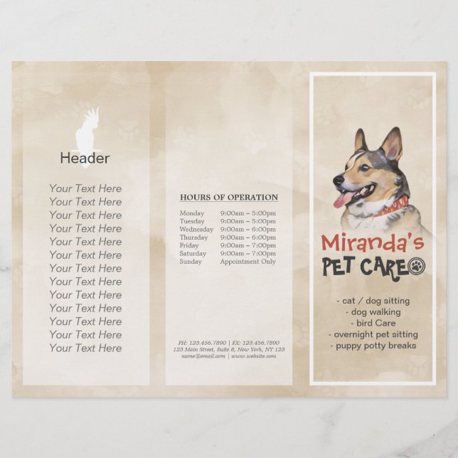 Djuromsorga Sitta Grooming Salon Tri-Fold Brochure (Framsida)