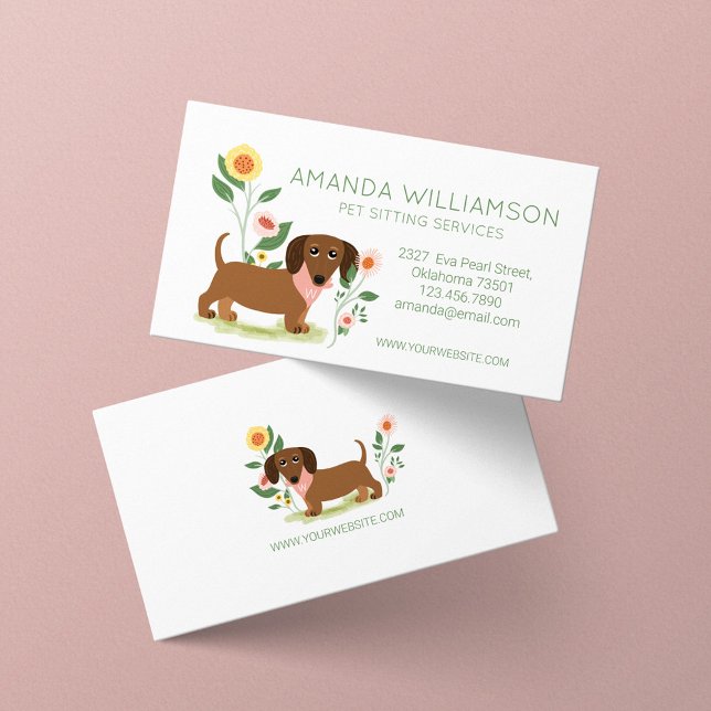 Djuromsorga tjänster för Cute Blommigt Dachshund H Visitkort (Skapare uppladdad)