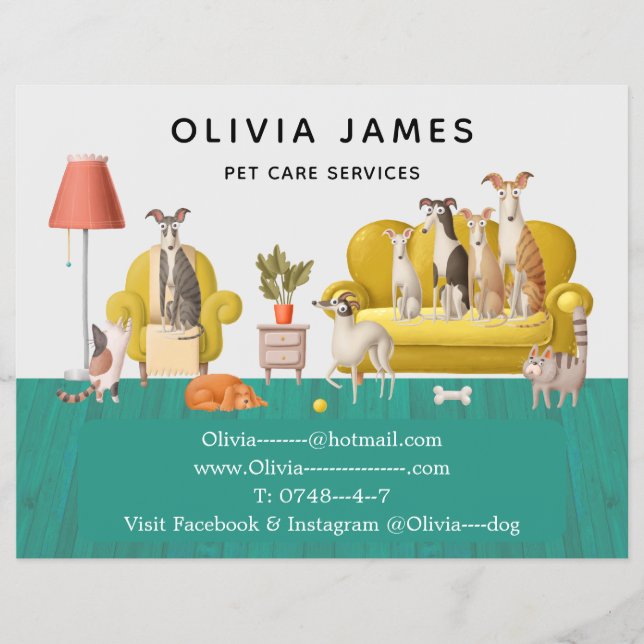 Djuromsorga tjänster och hund reklamblad (Framsidan)