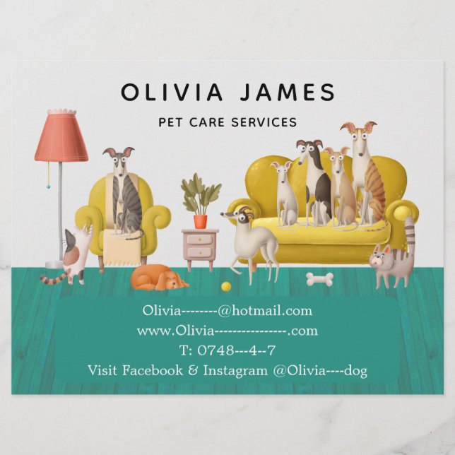 Djuromsorga tjänster och hund reklamblad (Framsidan)