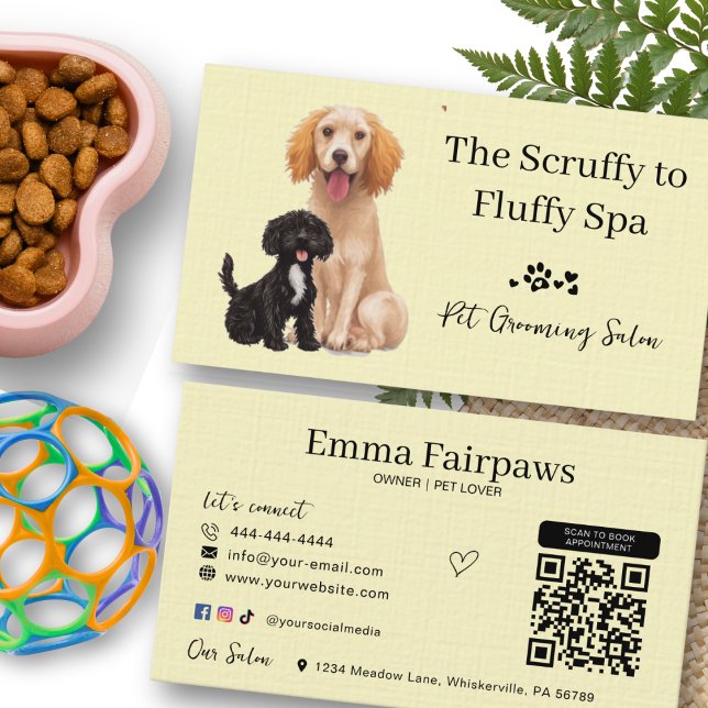 Djuromsorgt kort för hund av grooming med QR-kod (Dog Grooming Business Cards)