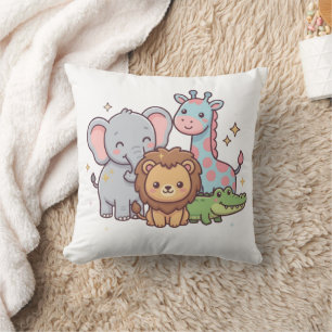 Djurpark Söt Djur Kawaii Barn Kul Vilda Safari Res Kudde