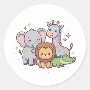Djurpark Söt Djur Kawaii Barn Vild Safari Kul Runt Klistermärke