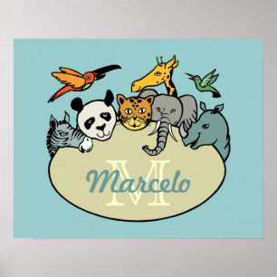 Djurparksdjur i monogrammet poster