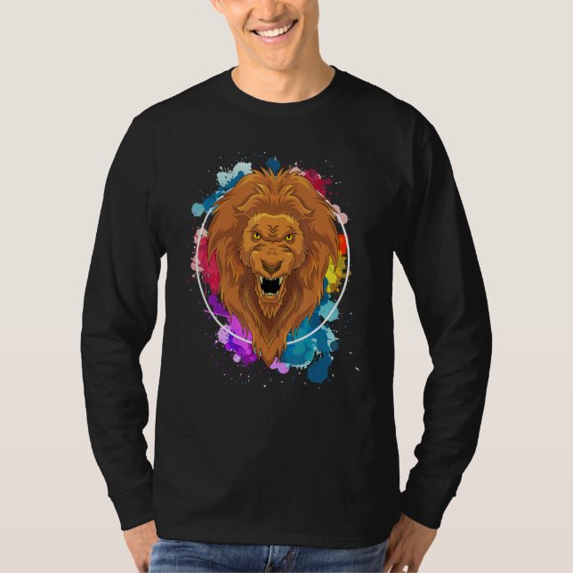 Djurparksdjur Lejon  Afrika Safari Färgglatt Lejon T Shirt (Framsida)