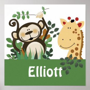 Djurparksgänget Apa & Giraff Personlig Konst Poster