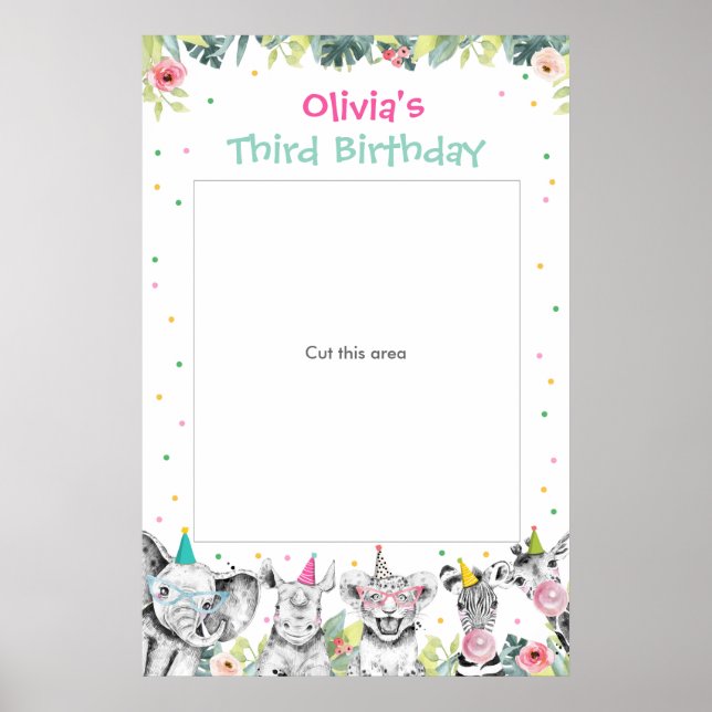 Djurparty Safari Tjej Zoo Fotobås Ram Poster (Framsidan)