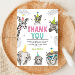 Djurparty | Vilda djur födelsedag Tack Kort