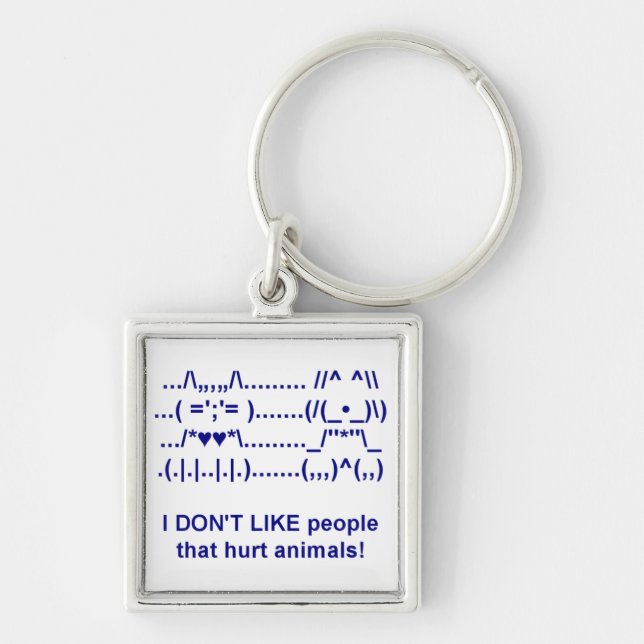 Djurplågeri Pet-Hund Kattnyckelkedja Fyrkantig Silverfärgad Nyckelring (Framsidan)