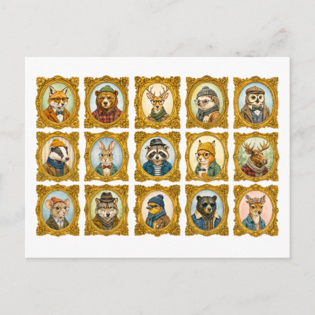 Djurporträttcollage Vykort (Framsida)
