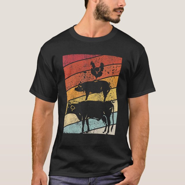 Djurpyramiddesign  En Retro Stil Ko Kyckling G T Shirt (Framsida)