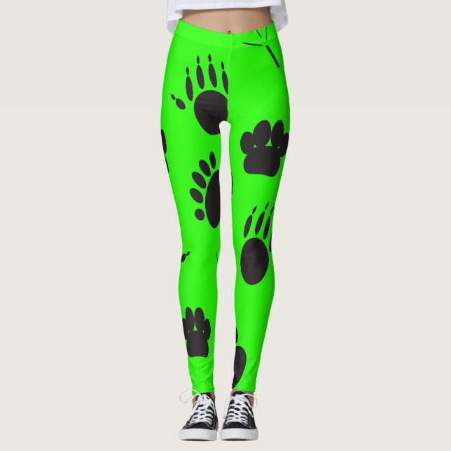 Djurs och fåglars fotavtryck, gröntens bakgrund leggings (Framsida)