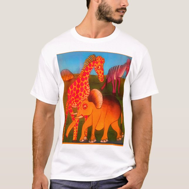 Djursafari färg Art i färglös afrikansk vild T Shirt (Framsida)