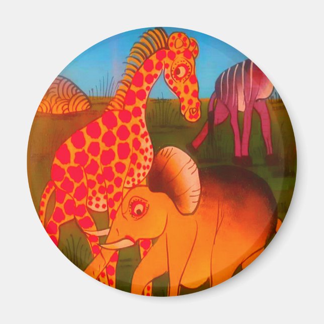 Djursafari färg, färglös afrikansk vild magnet (Framsidan)