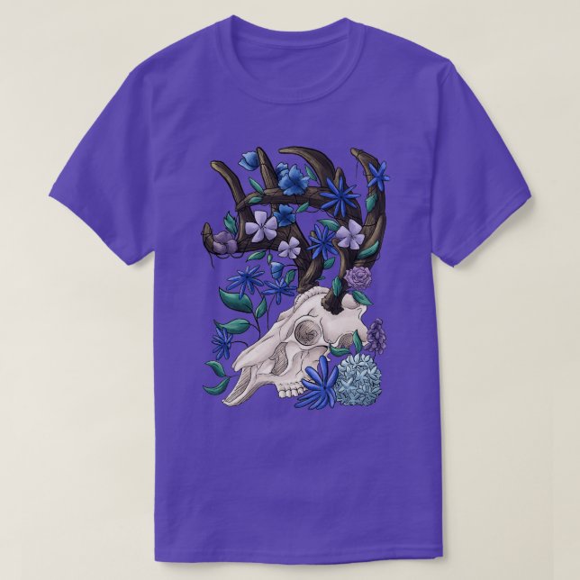 Djurskalle med blåa blommor t shirt (Design framsida)