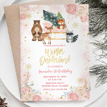 Djurskogar Rosa Winter Onederland Birthday Inbjudningar<br><div class="desc">Hjort Watercolor  Rosa Snöflingor Gräs Träd Winter Onederland Birthday bjudande Vinter Första födelsedag Inbjudan till</div>