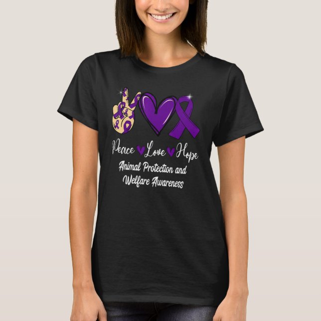 Djurskydd och välbefinnande Peace Kärlek Hope Purp T Shirt (Framsida)