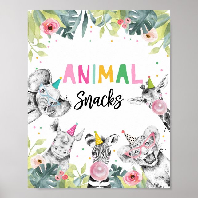 Djursnack Signera Safari Animals Birthday Bord Poster (Framsidan)