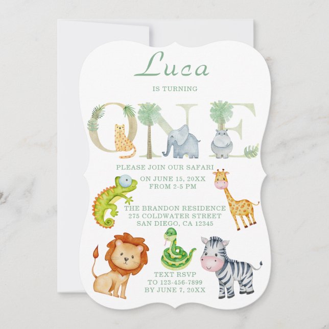 Djurssafari - ett års gammalt födelsedagskort (Framsida)