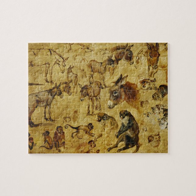 Djurstudier: Donkey, apa, katter och Hundar Pussel (Horisontell)