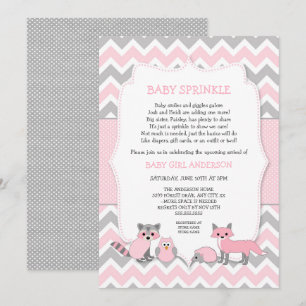 Djurt bebisstänk för rosa skogsmark, baby shower inbjudningar