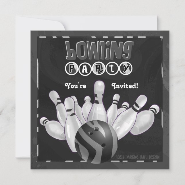 Djurt svartvitt tryckbowlingparty inbjudningar (Framsida)