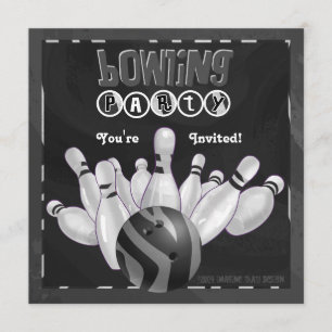 Djurt svartvitt tryckbowlingparty inbjudningar