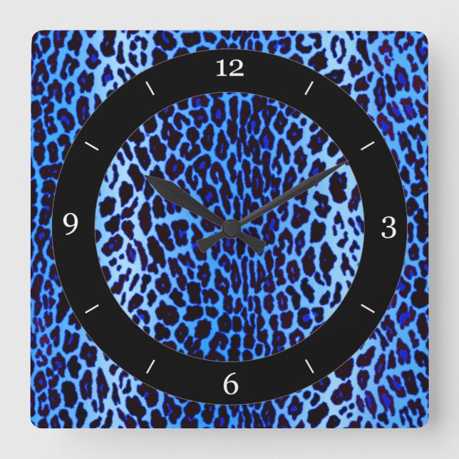 Djurt tryck för blåttLeopard Fyrkantig Klocka (Framsida)