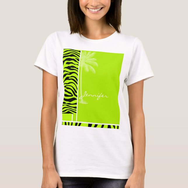 Djurt tryck för Chartreuse zebra ränder; T Shirt (Framsida)