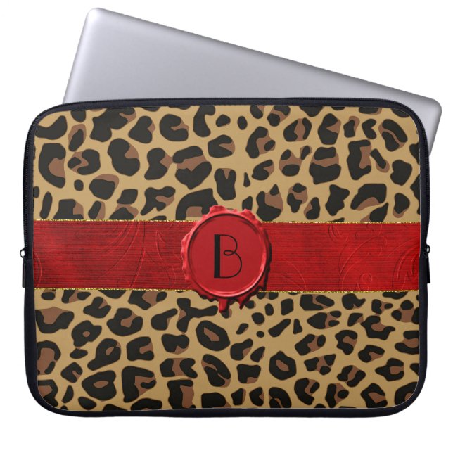 Djurt tryck för chic vild med Monogrambärbar Laptop Fodral (Framsidan)