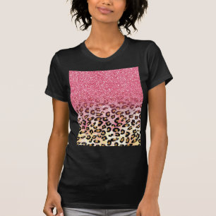 Djurt tryck för gullig rosa fauxglitterleopard t shirt