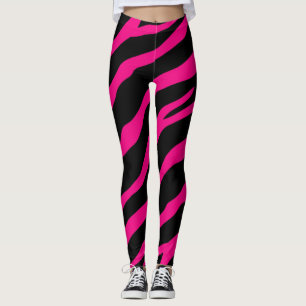 Djurt tryck för rosa och svart sebrarandvild leggings