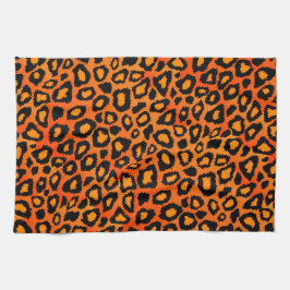 Djurt tryck för svart och ljus orange Leopard Kökshandduk
