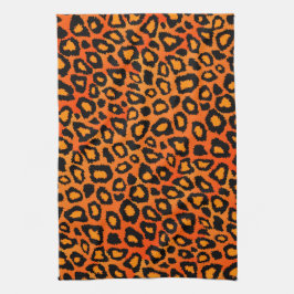 Djurt tryck för svart och ljus orange Leopard Kökshandduk