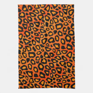 Djurt tryck för svart och ljus orange Leopard Kökshandduk