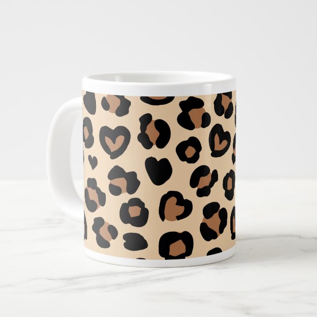 Djurtryck, Bleopard, Cheetah Spots, Hearts Jumbo Mugg (Framsida vänster)